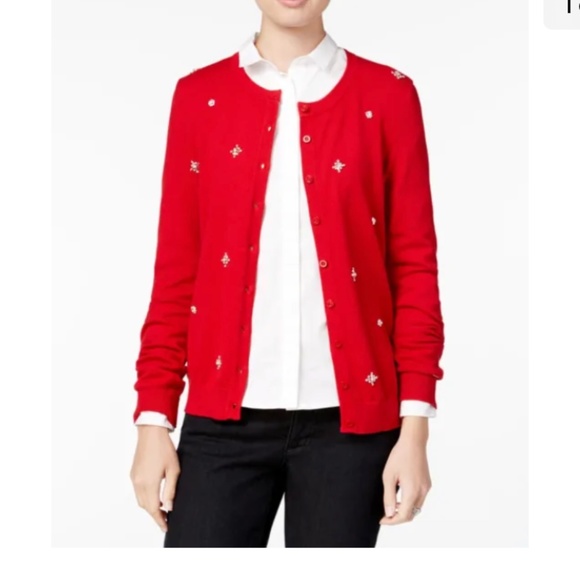 Tommy Hilfiger jewel embellished Marilyn cardigan. Lipstick‎ red. NWOT - Picture 1 of 7